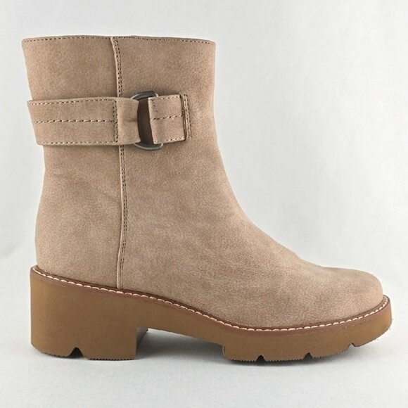 Naturalizer Women's Carlena Tan Ankle Boots Block Heel Buckle Creme Brulee Sz 7W - Picture 1 of 15